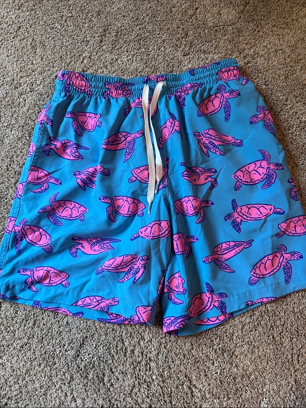 chubbies Teal Swim Trunks with Pink Pattern